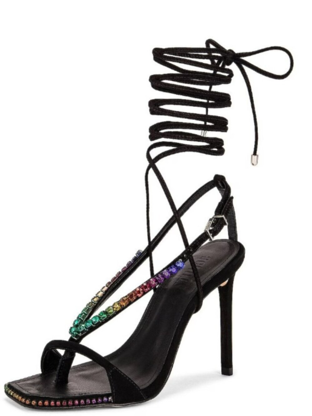 New Schutz Vikki Crystals Black Ankle Strap Lace Up High Heel Sandals Size 7.5